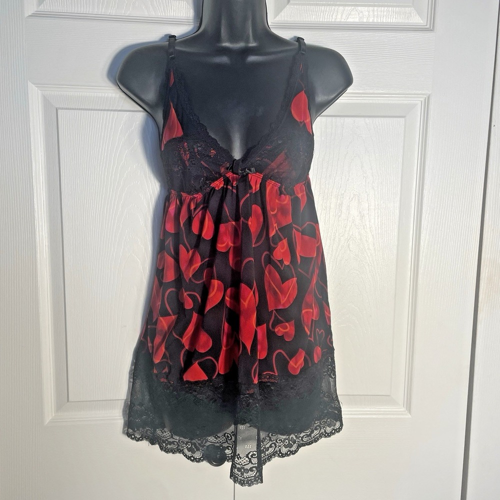 Smart Sexy Valentines Day Chemise Women S Black Red Hearts Babydoll Slip Dress